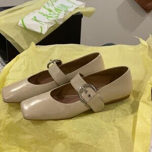 Anthropologie Cream Mary Jane Flats